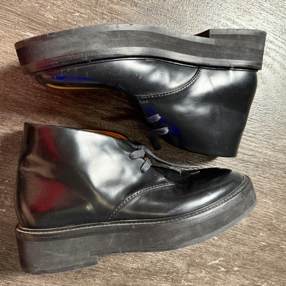Paul Smith Chukka Boots Mens 41 Black Leather Platform Made in Italy P086